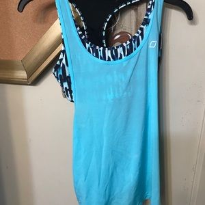 blue workout top with built in sports bra